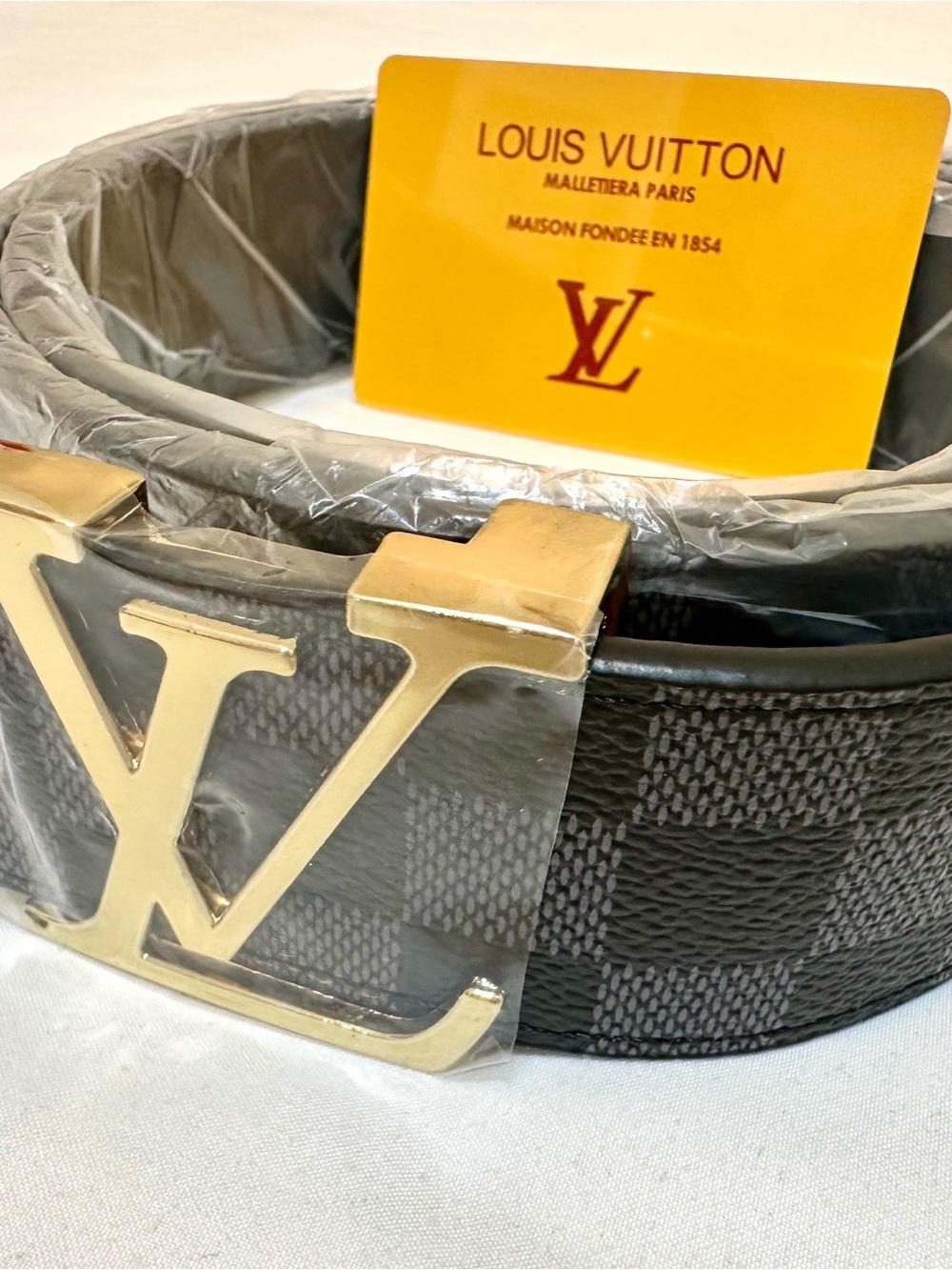 Louis Vuitton Gold LV Buckle Belt with Black Monogram Strap - Picture 3 of 6